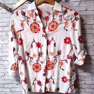 Floral Embroidered Button Down Shirt